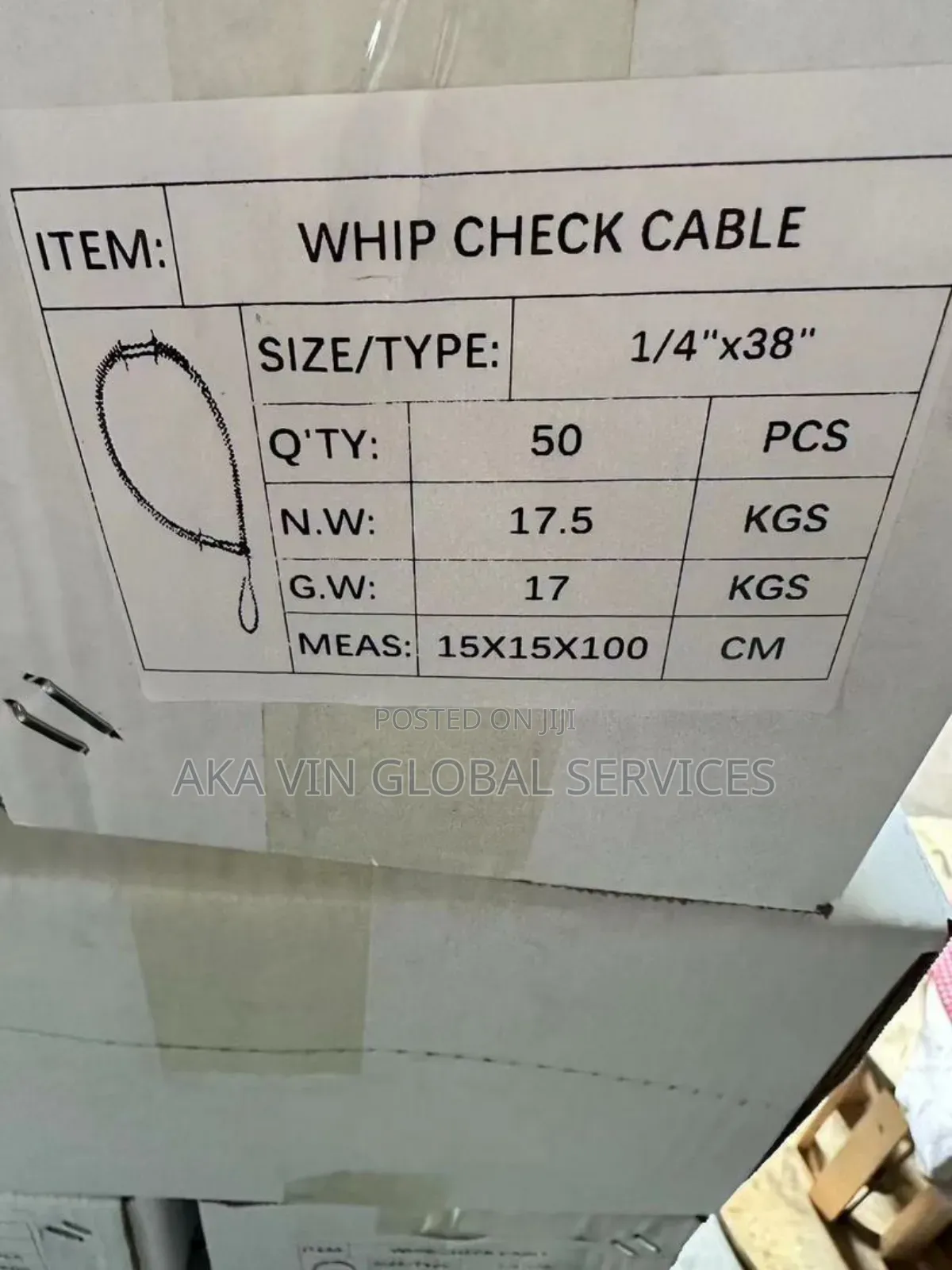 Whip Check Cable Half Inche by 38"