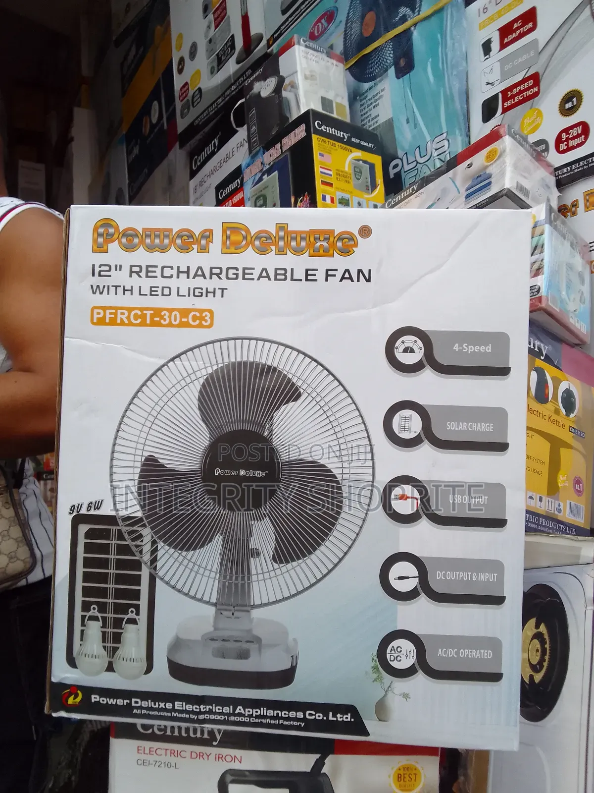 Power Deluxe 12inches Rechargeable Table Fan