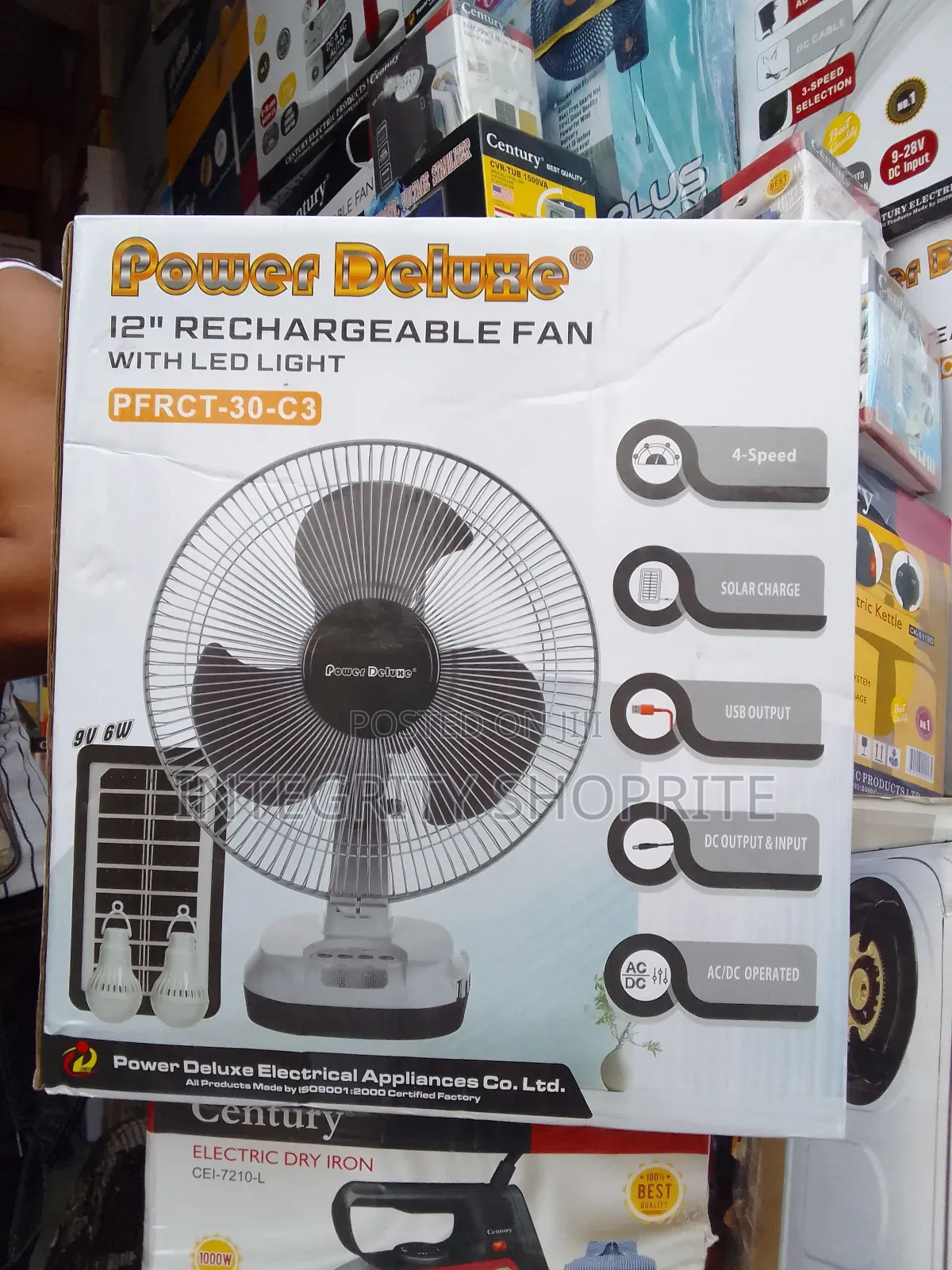 Power Deluxe 12inches Rechargeable Table Fan