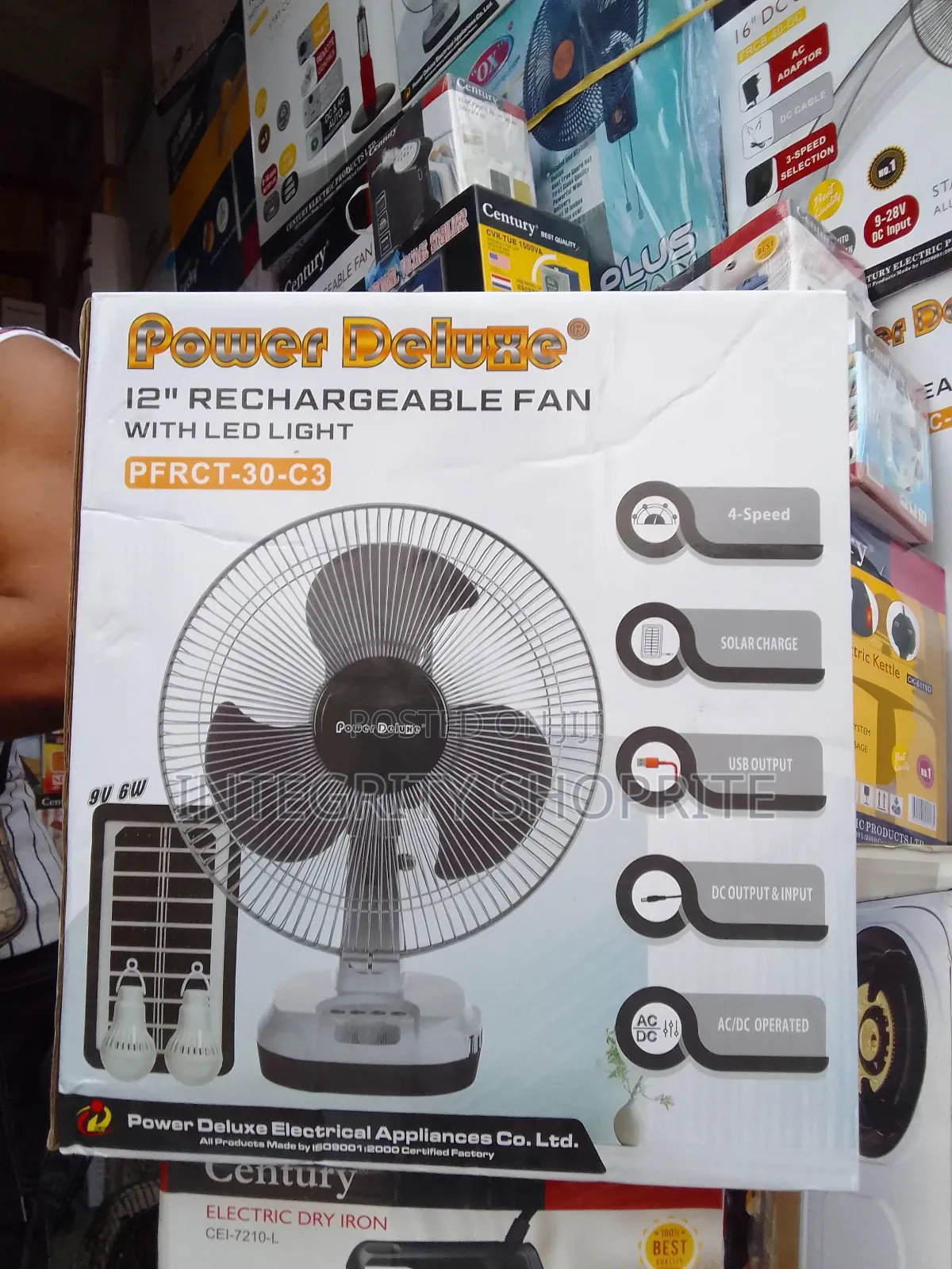 Power Deluxe 12inches Rechargeable Table Fan