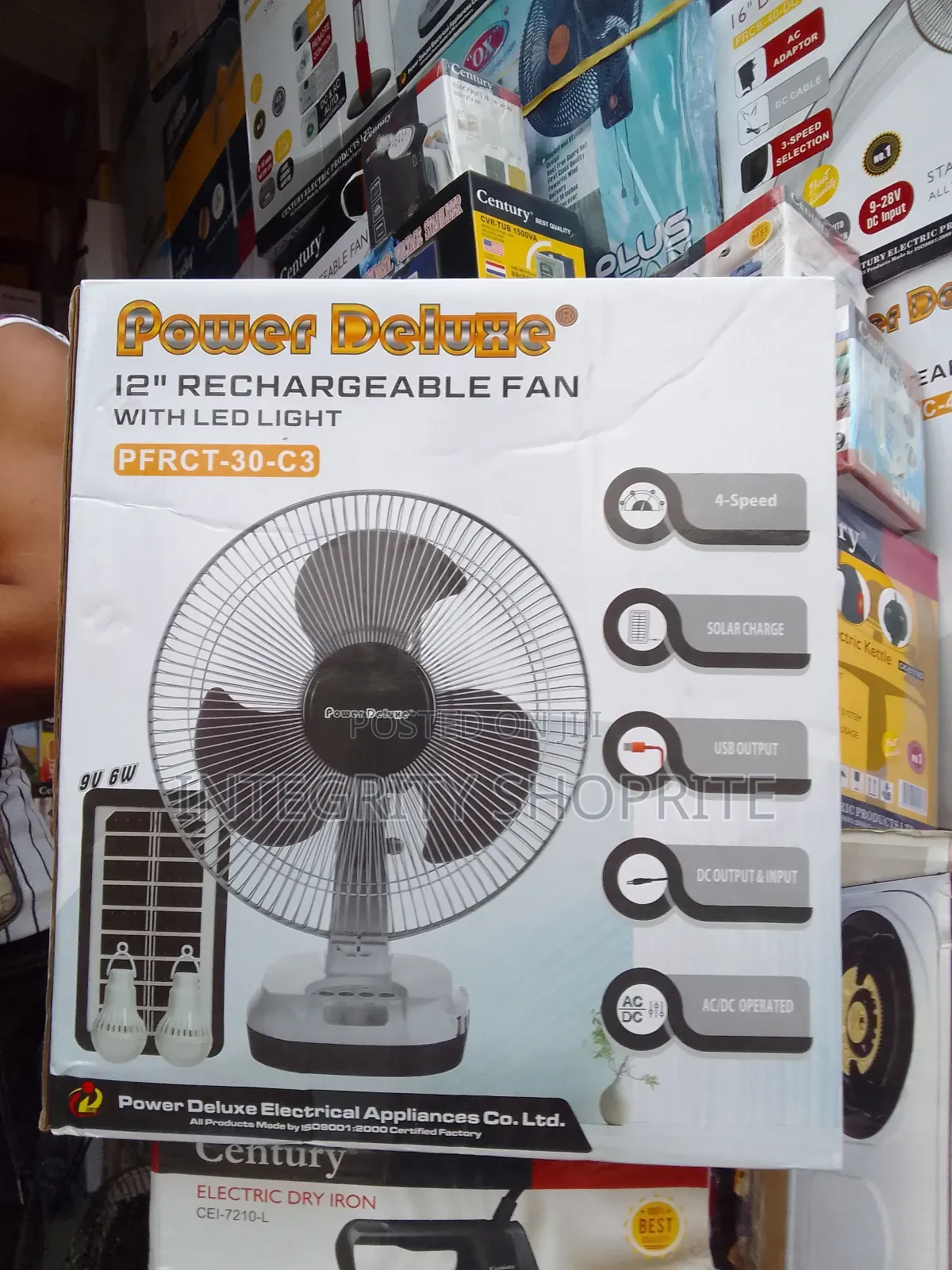 Power Deluxe 12inches Rechargeable Table Fan