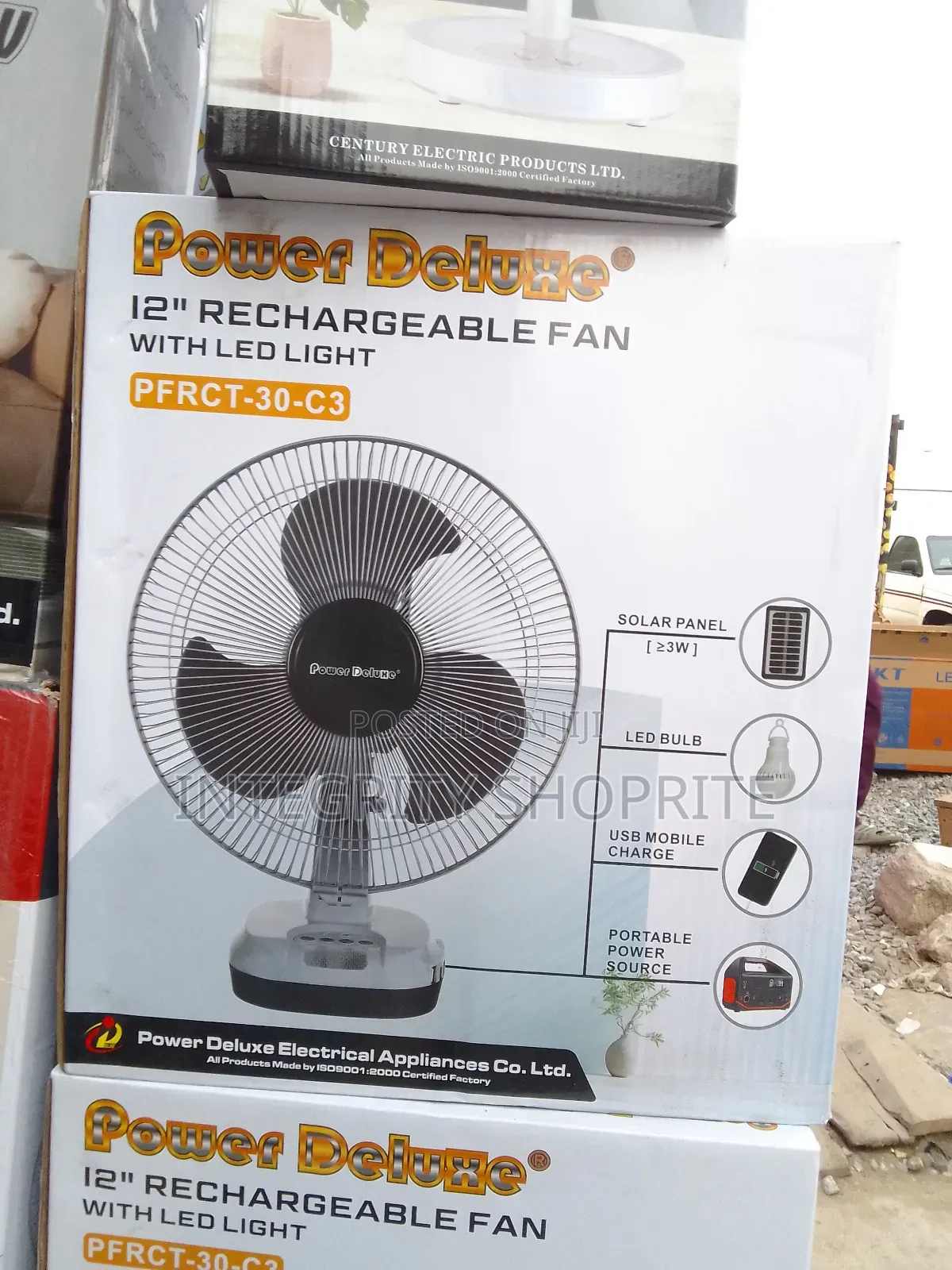 Power Deluxe 12inches Rechargeable Table Fan