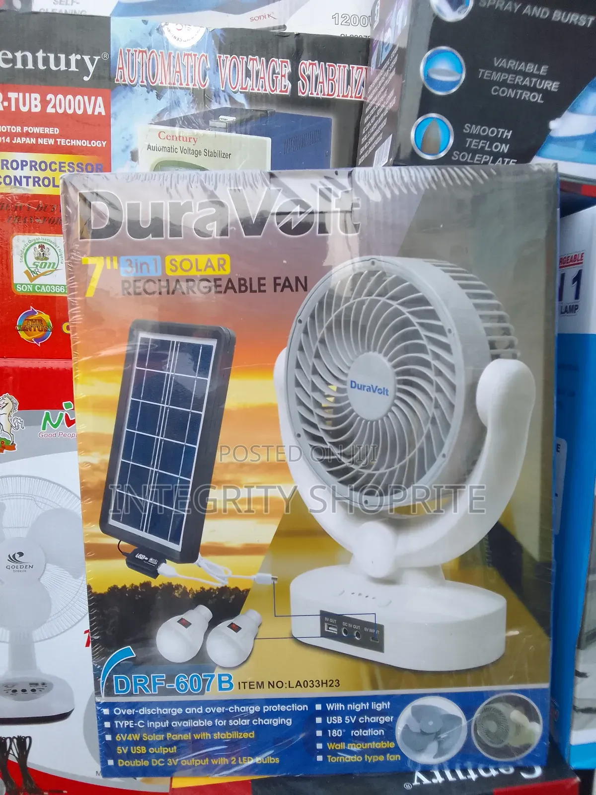 Duravolt 3 Solar Rechargeable Fan