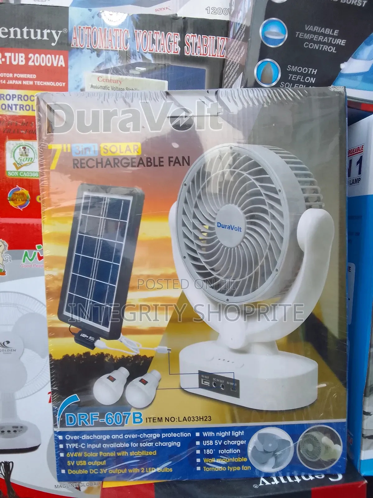 Duravolt 3 Solar Rechargeable Fan