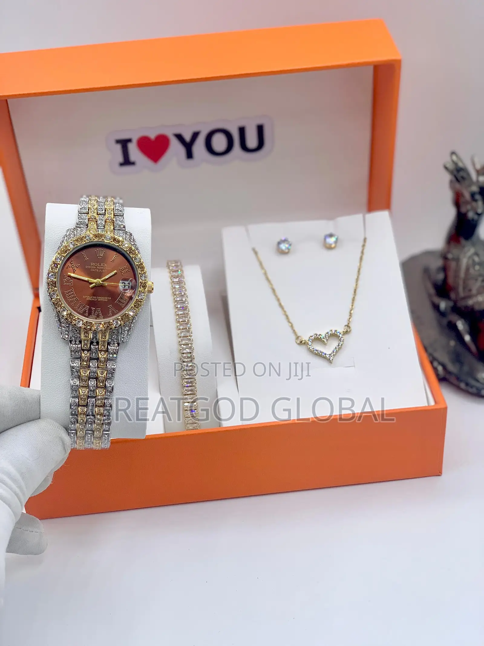 Rolex Stone Wristwatch With Valentine Card,Rose, Carrier Bag