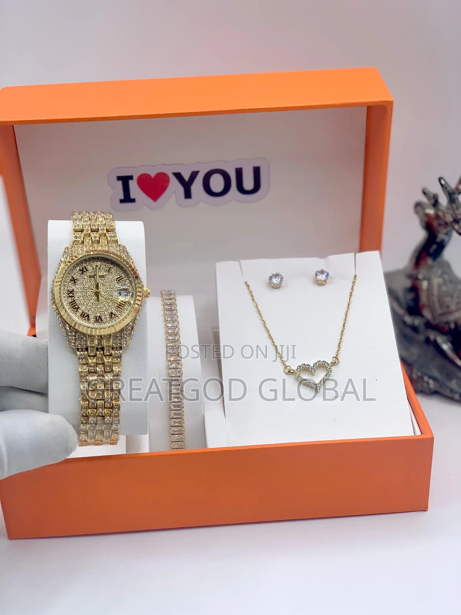 Rolex Stone Wristwatch With Valentine Card,Rose, Carrier Bag