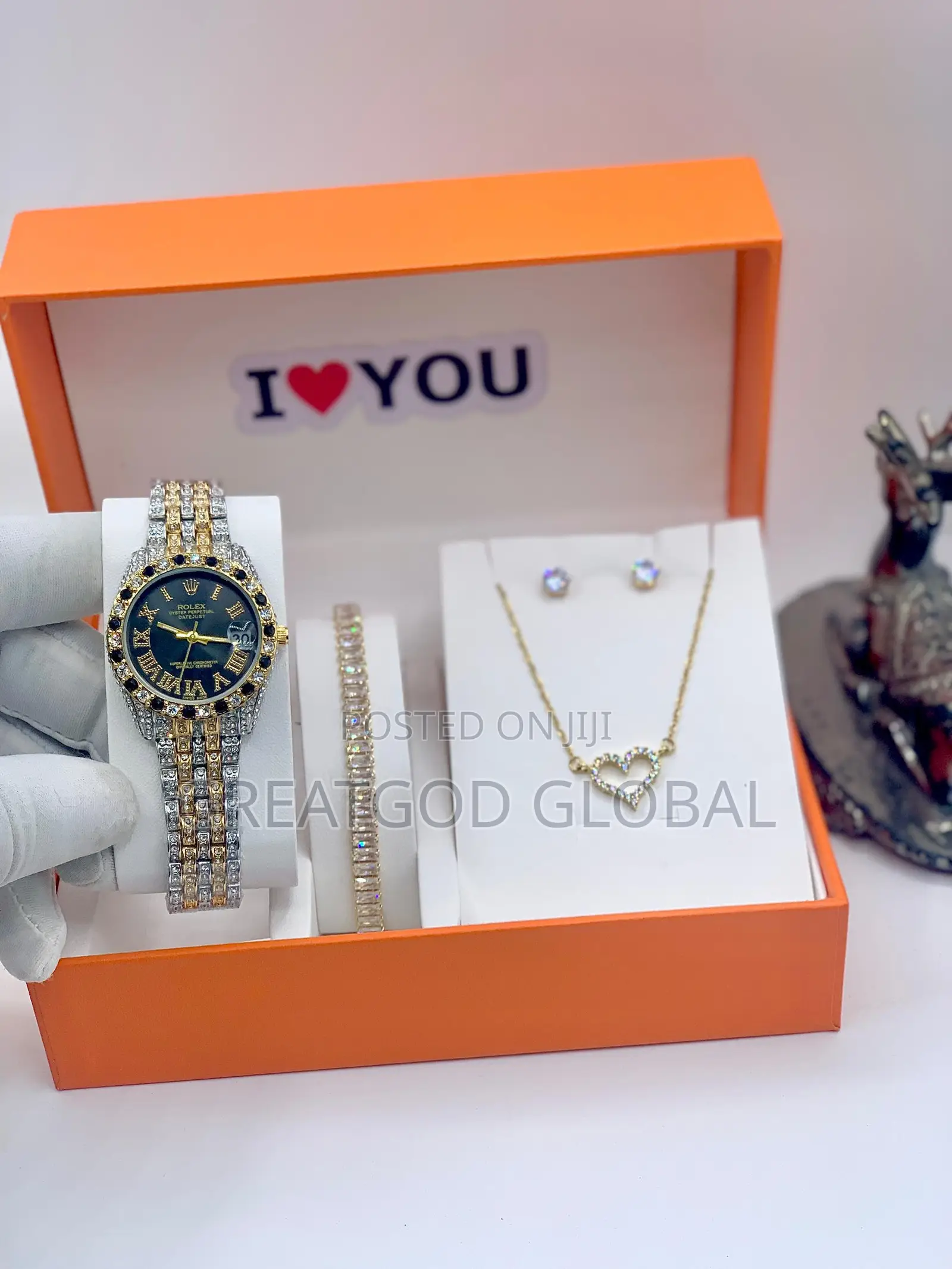 Rolex Stone Wristwatch With Valentine Card,Rose, Carrier Bag