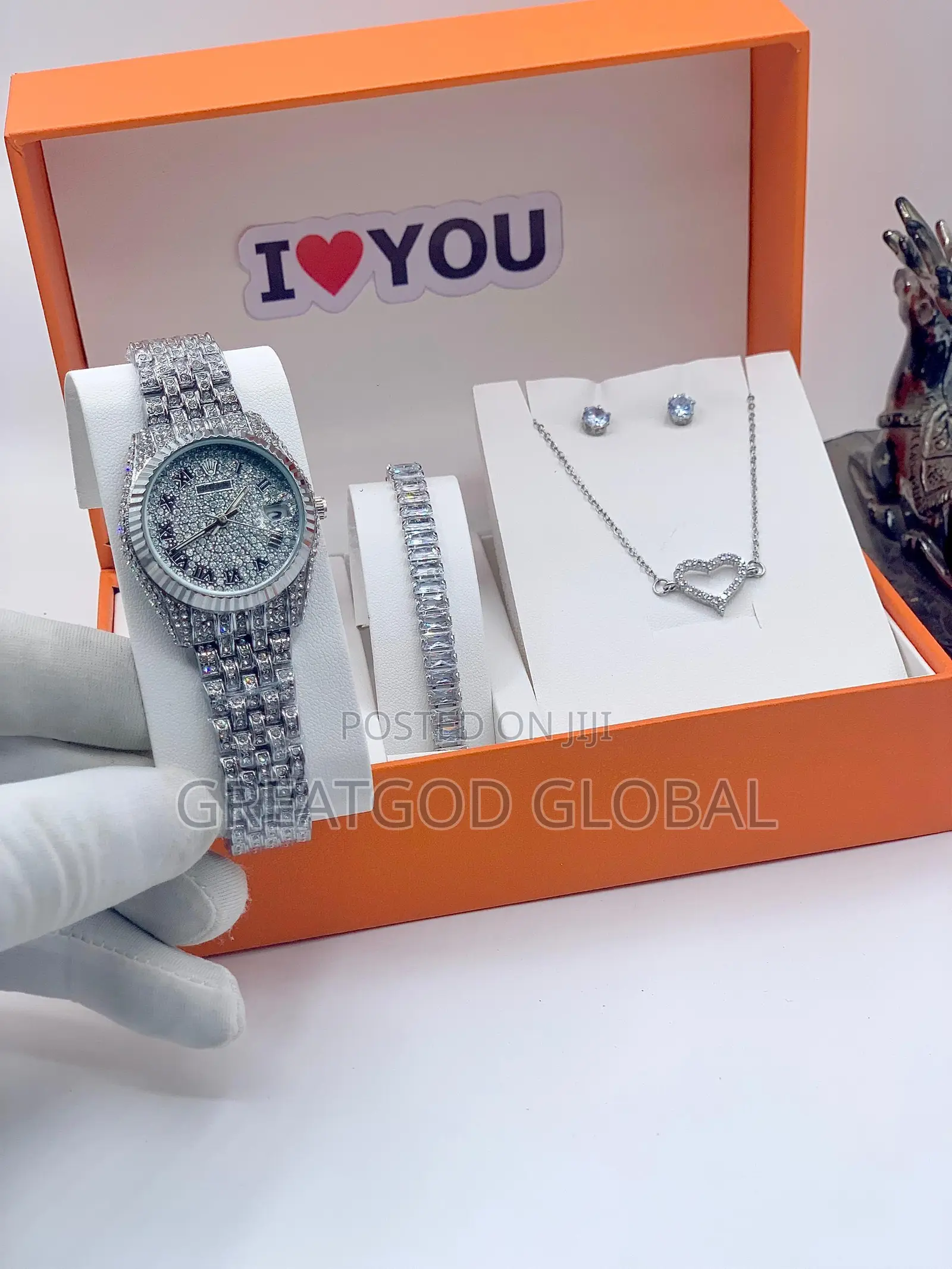 Rolex Stone Wristwatch With Valentine Card,Rose, Carrier Bag