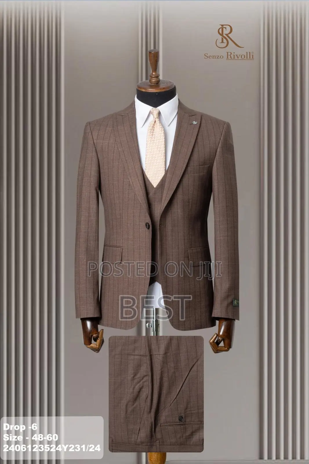 Top Quality 3pis Brown Stripes Suits For Official Class