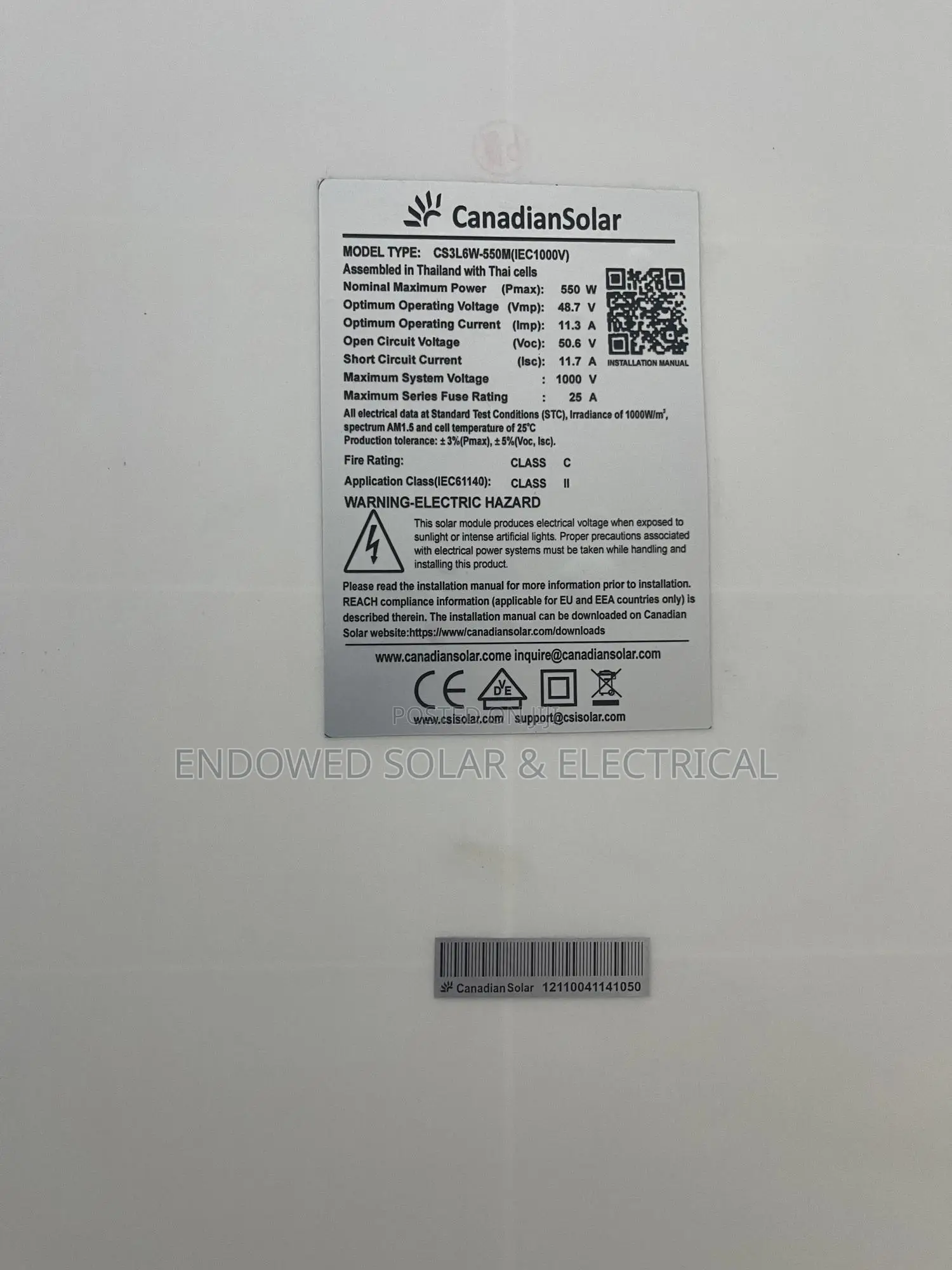 550w Canadian Mono Solar Panels 144 Cells