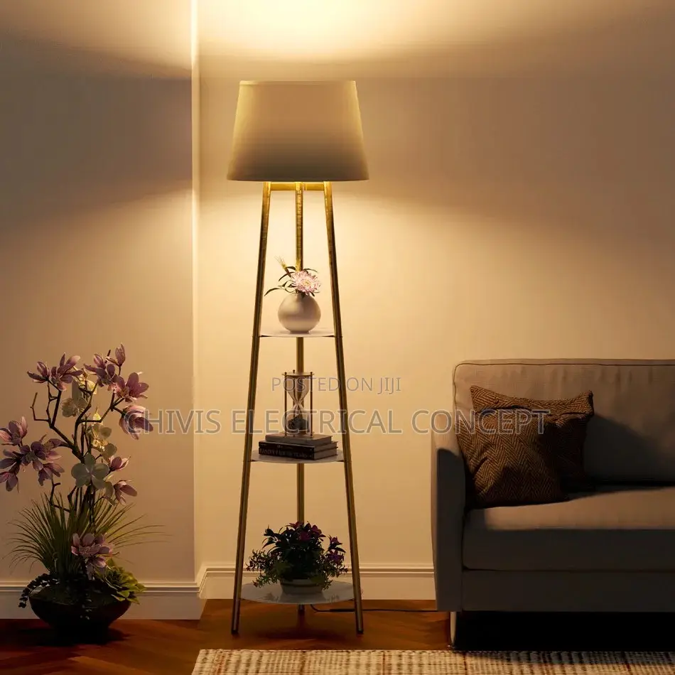 Mid Century Led Floor Lamp With 3 Tier Display Shelves Tripo