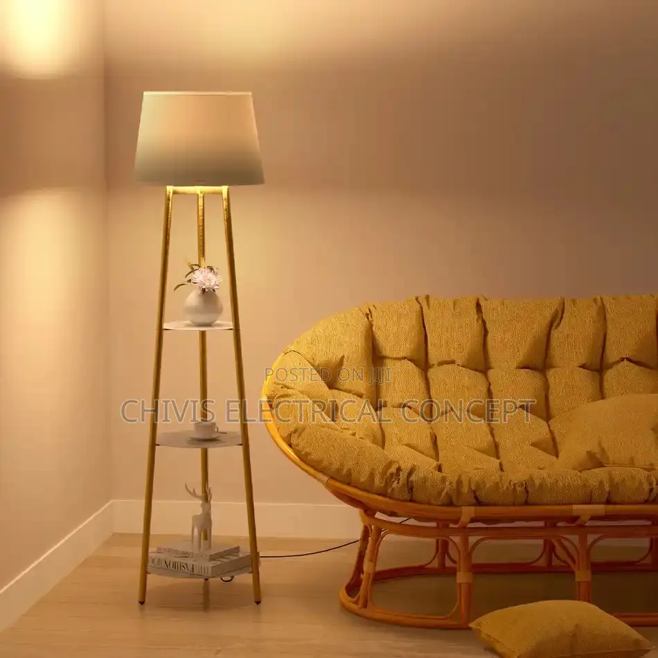 Mid Century Led Floor Lamp With 3 Tier Display Shelves Tripo