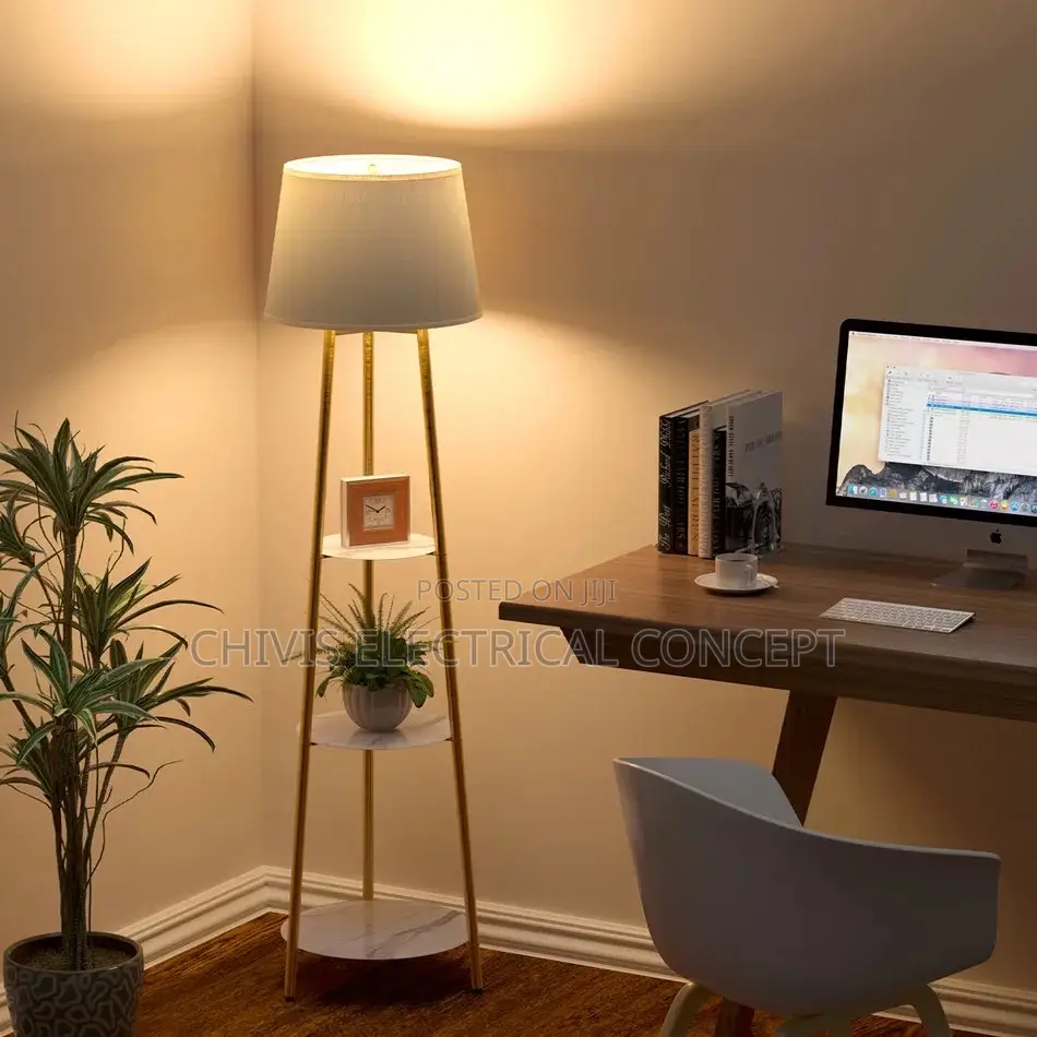 Mid Century Led Floor Lamp With 3 Tier Display Shelves Tripo