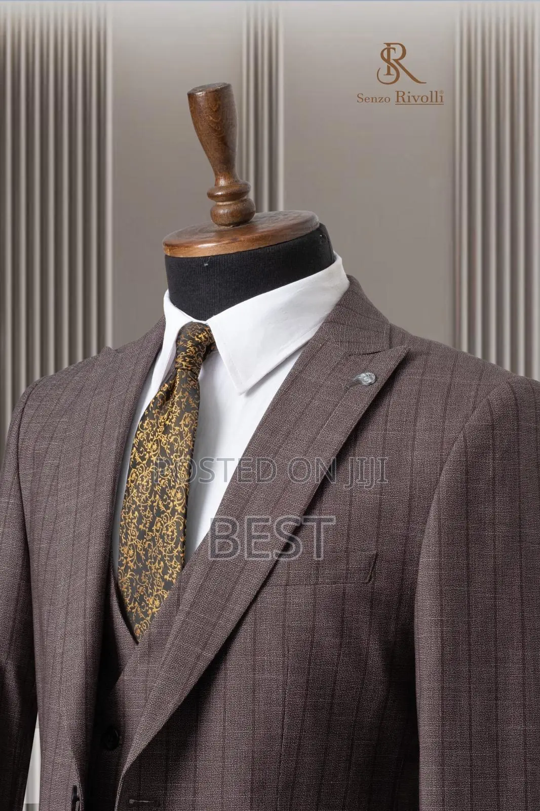Turkish Senzo Rivolli 3pis Brown Stripes Suits