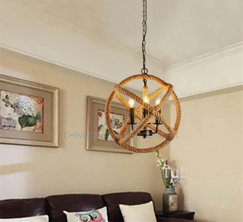 Natural Vintage Hemp Rope Pendant Light E27 Loft Edison