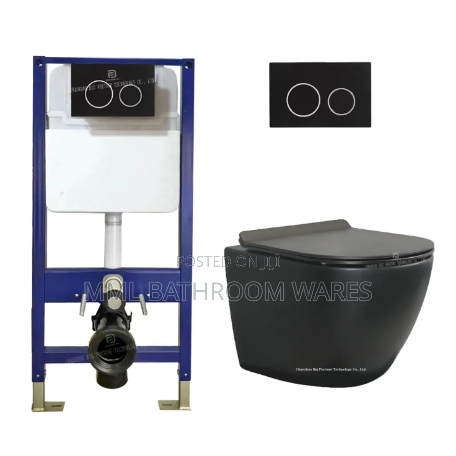 Black Wall Hung Toilet Seat With Conceal Tank Flush Plate