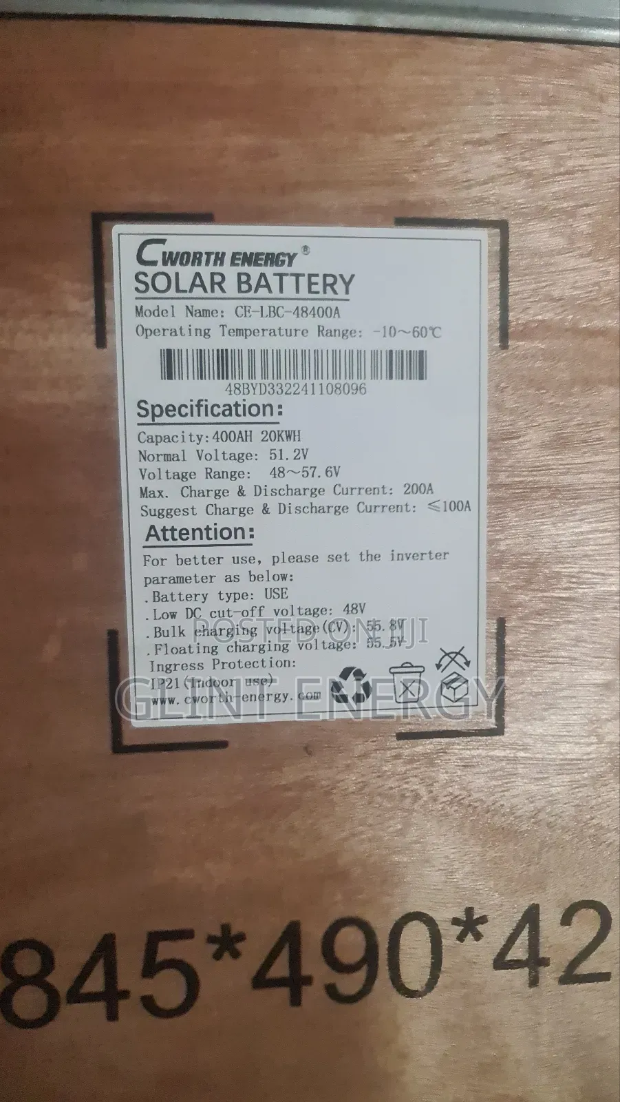 20kwh 48v Cworth Lithium Iron Battery