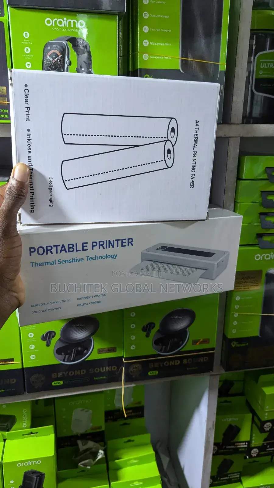 Portable A4 Bluetooth Inkless Printer + 5 Rolls of Paper.
