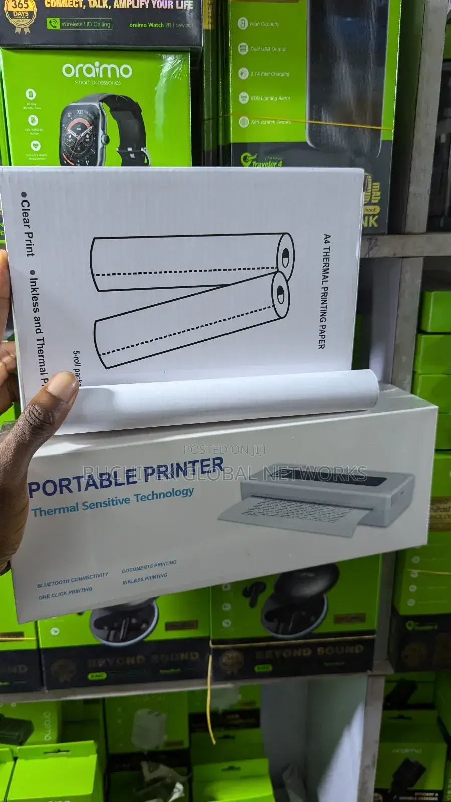 Portable A4 Bluetooth Inkless Printer + 5 Rolls of Paper.