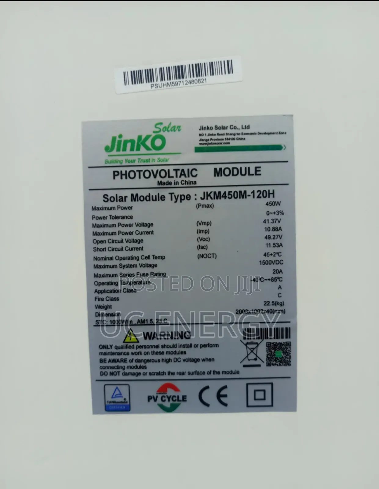 450W Jinko Solar Panel