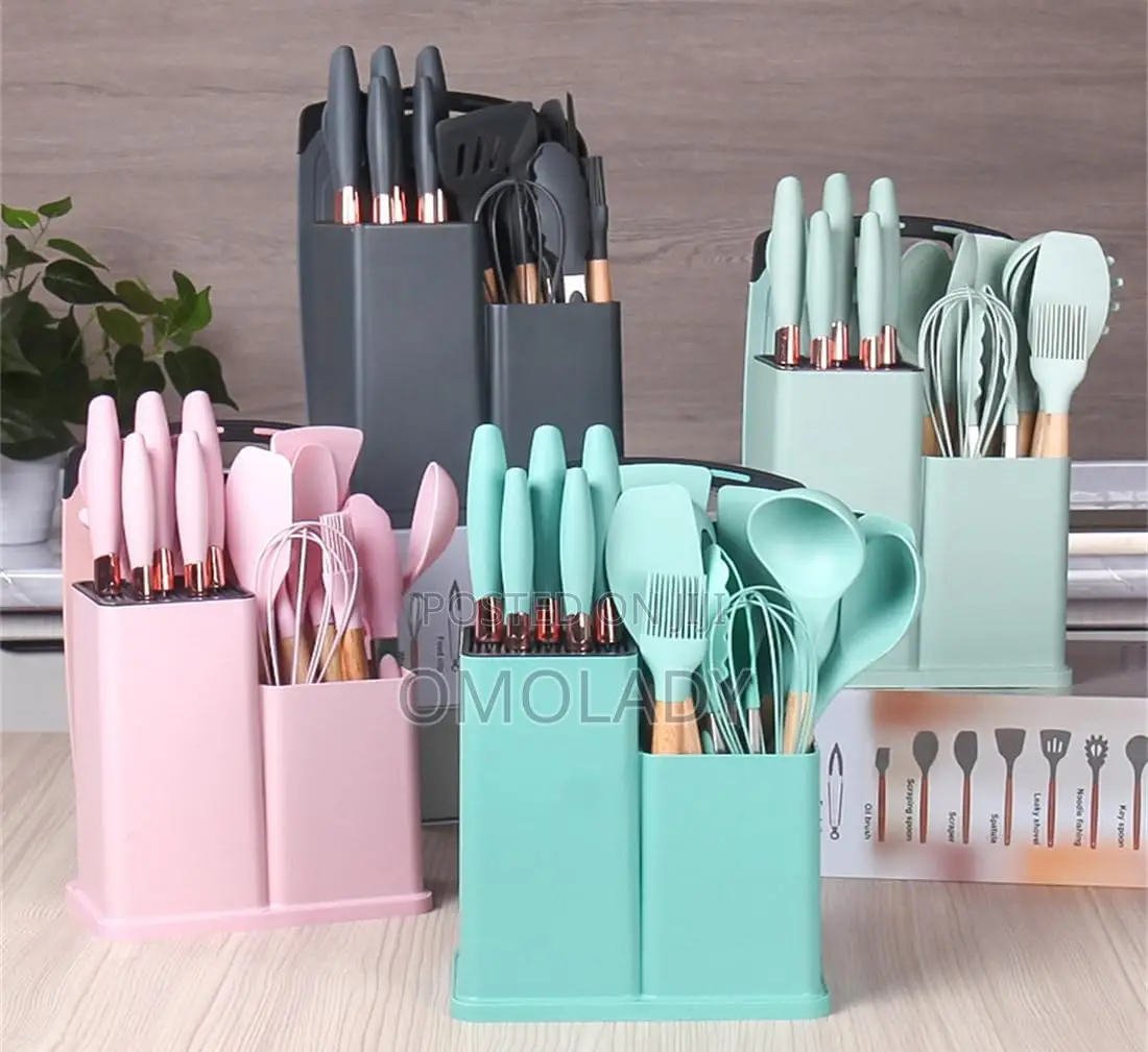 19 PCS Kitchen Cooking Utensils and Knife Set With Block