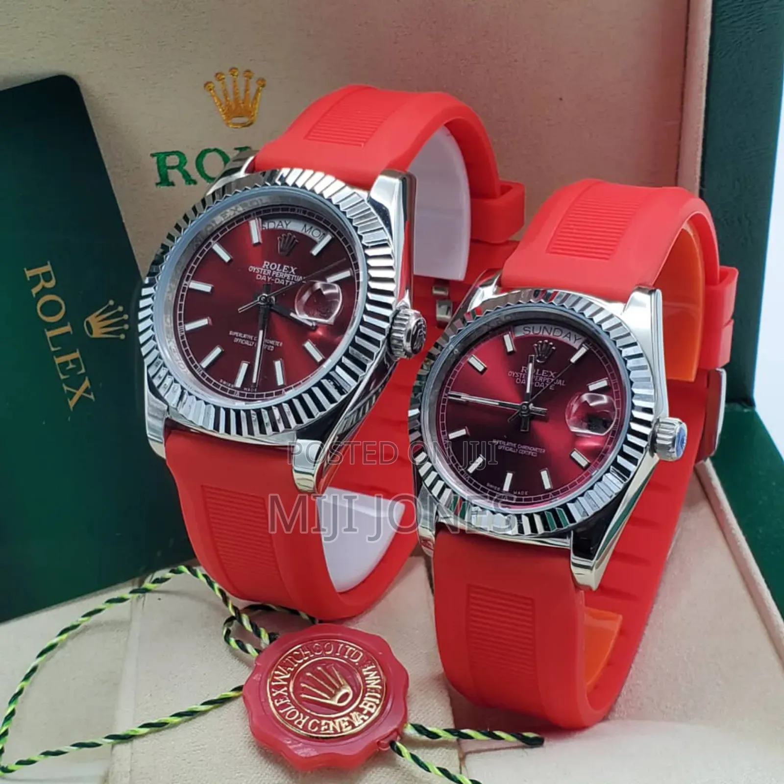 Oyster Perpetual Red Strap Couples Sport Watches