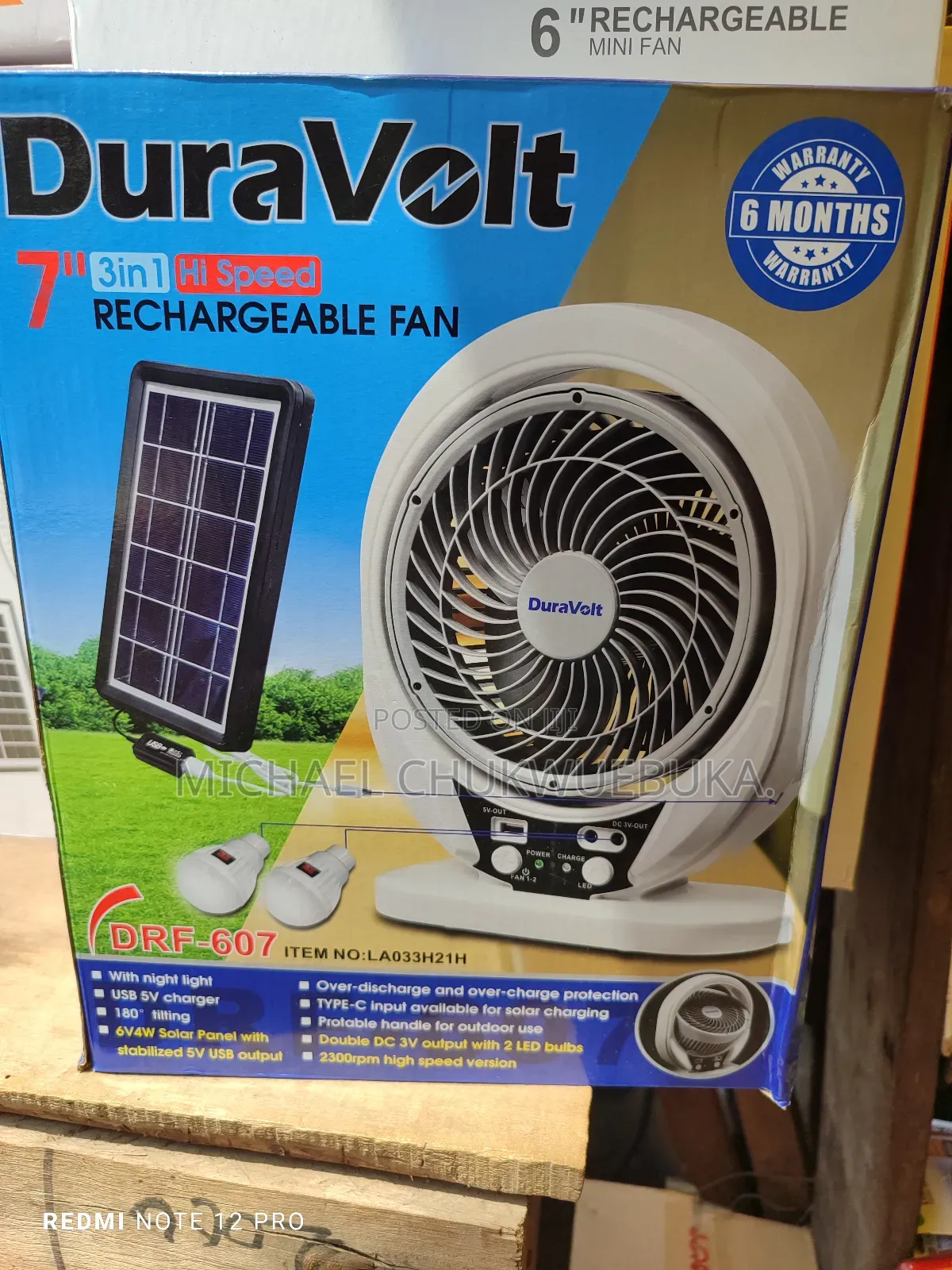 Dura Volt 7" 3in1 Rechargeable Fan