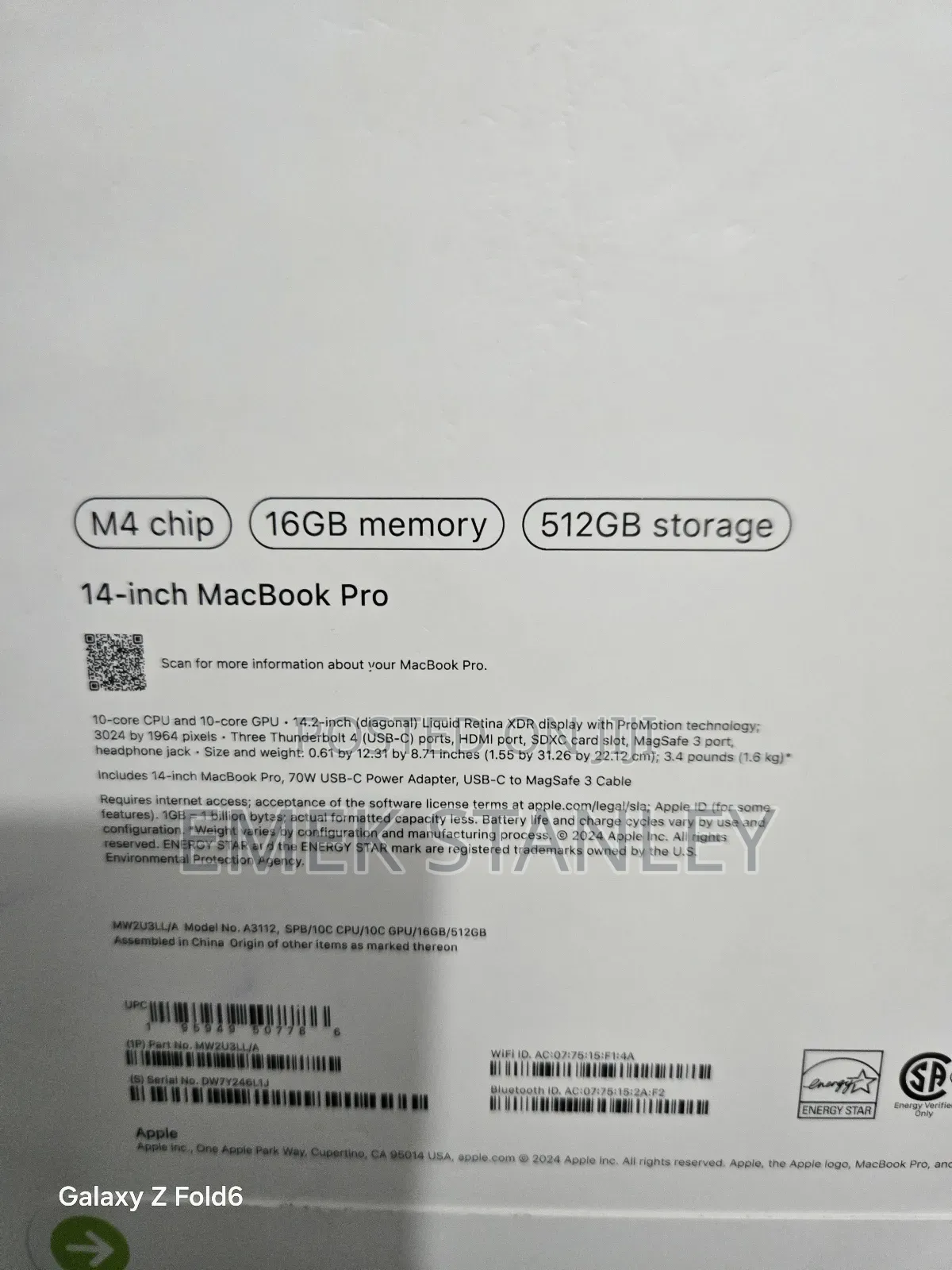 New Laptop Apple MacBook Pro 2024 M4 14-inch 16GB Apple M4 SSD 512GB
