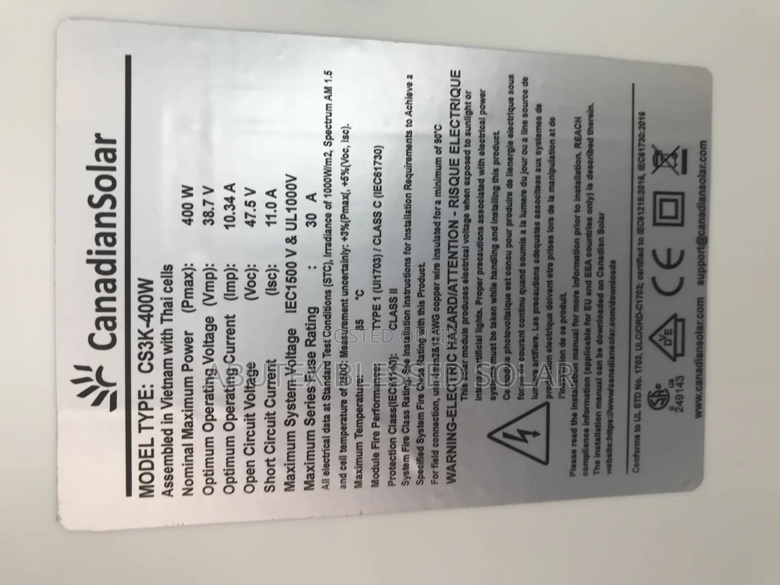 400watt Canadian Solar Panel Mono