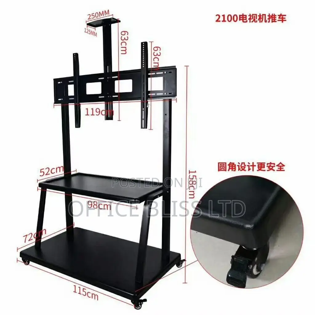 Tv Trolley Cart With Wheels (42" - 100" ) Lengthy Shelf