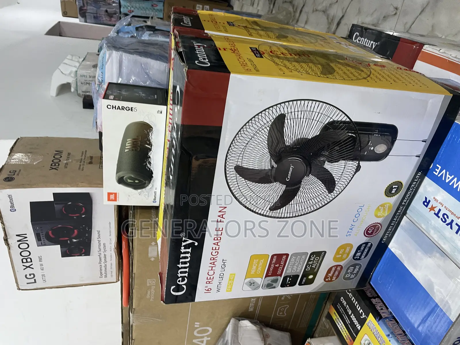 Base Stability Century 16" Recheargeable Fan With Led Light