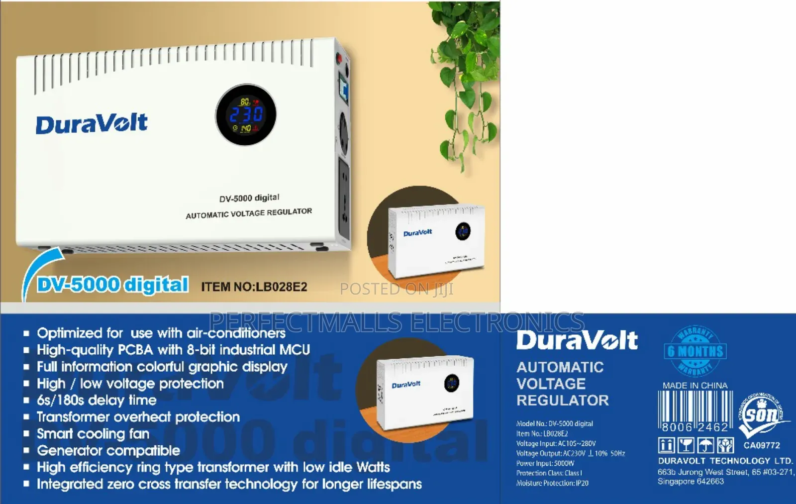 Duravolt 5000W Digital Wall Mount Stabilizer Dv-5000
