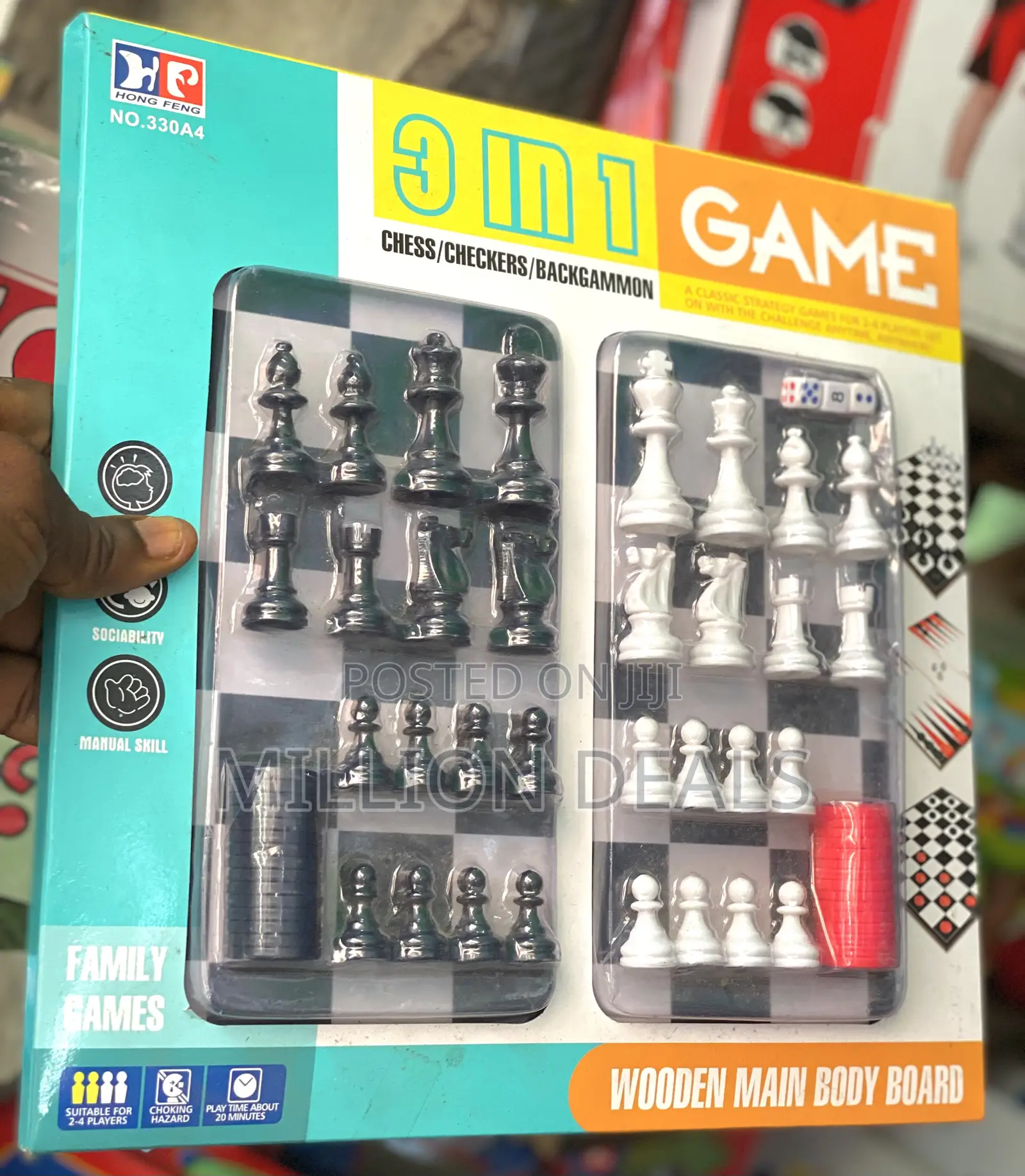 3in1 Chess/Checkers/Backgammon Wooden Body Board Game