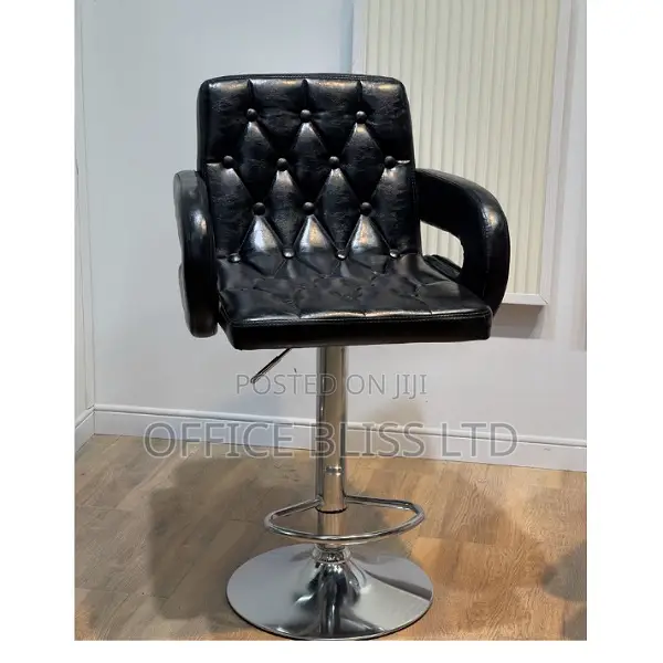 Comfortable P U Leather Adjustable Bar Stool - Black