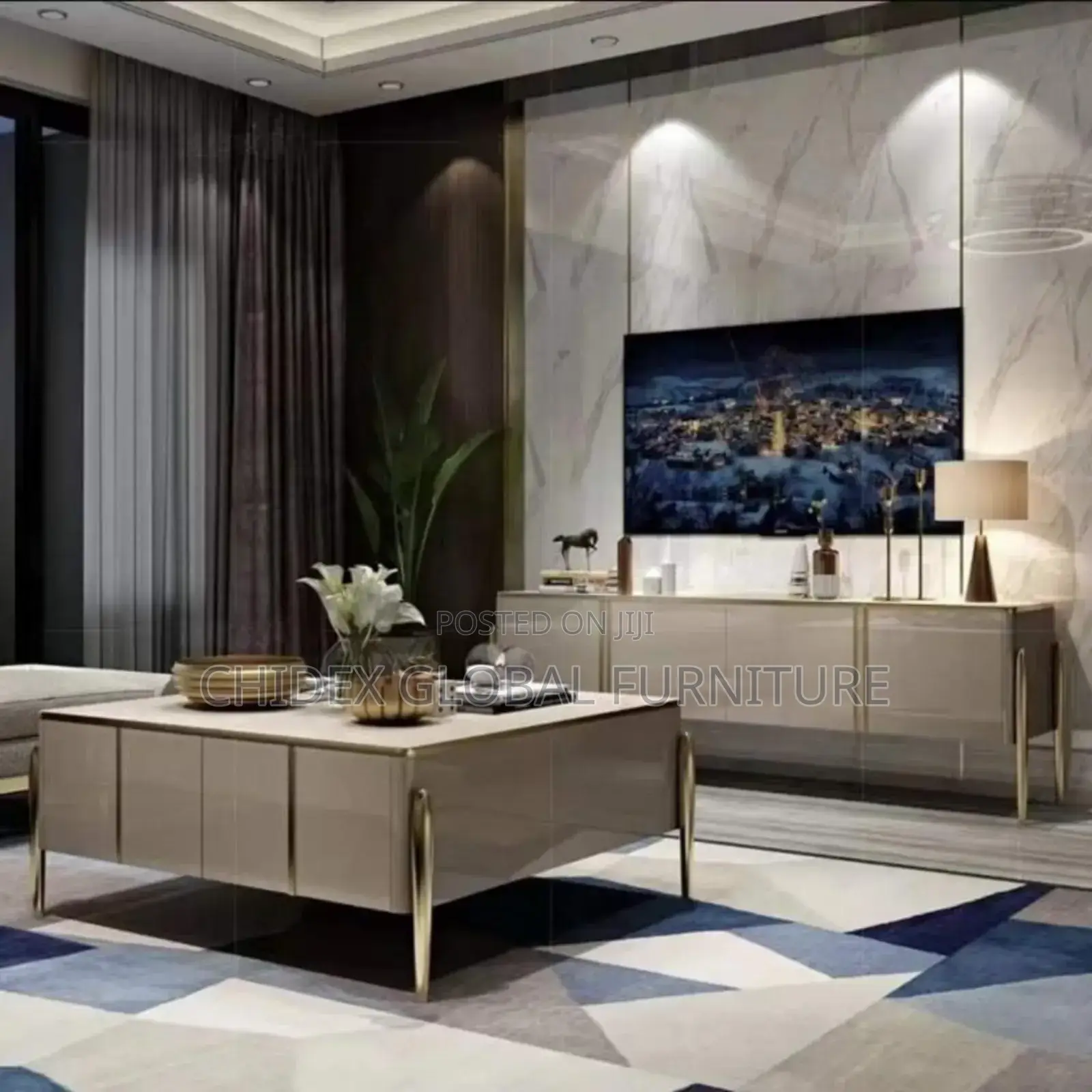 Set of Glass Tv Stand With Center Table