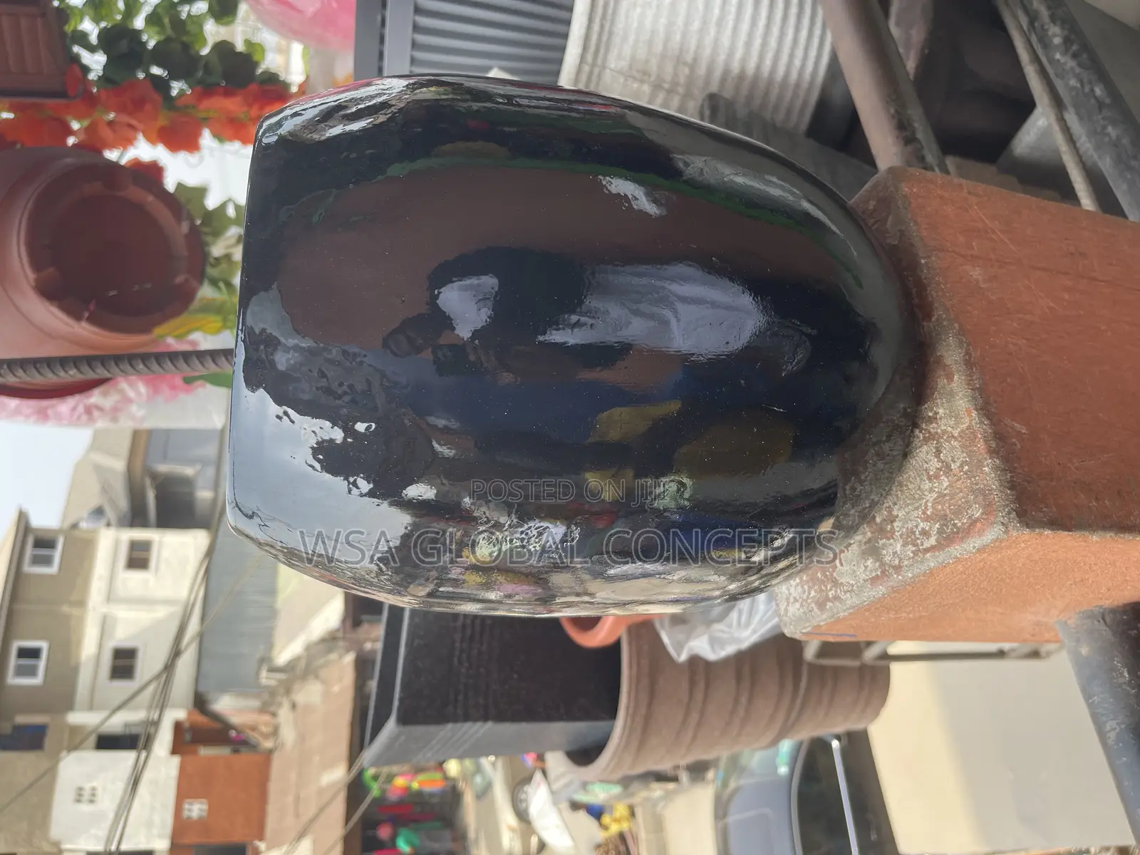 30cm Black Fiberglass Flower Pot