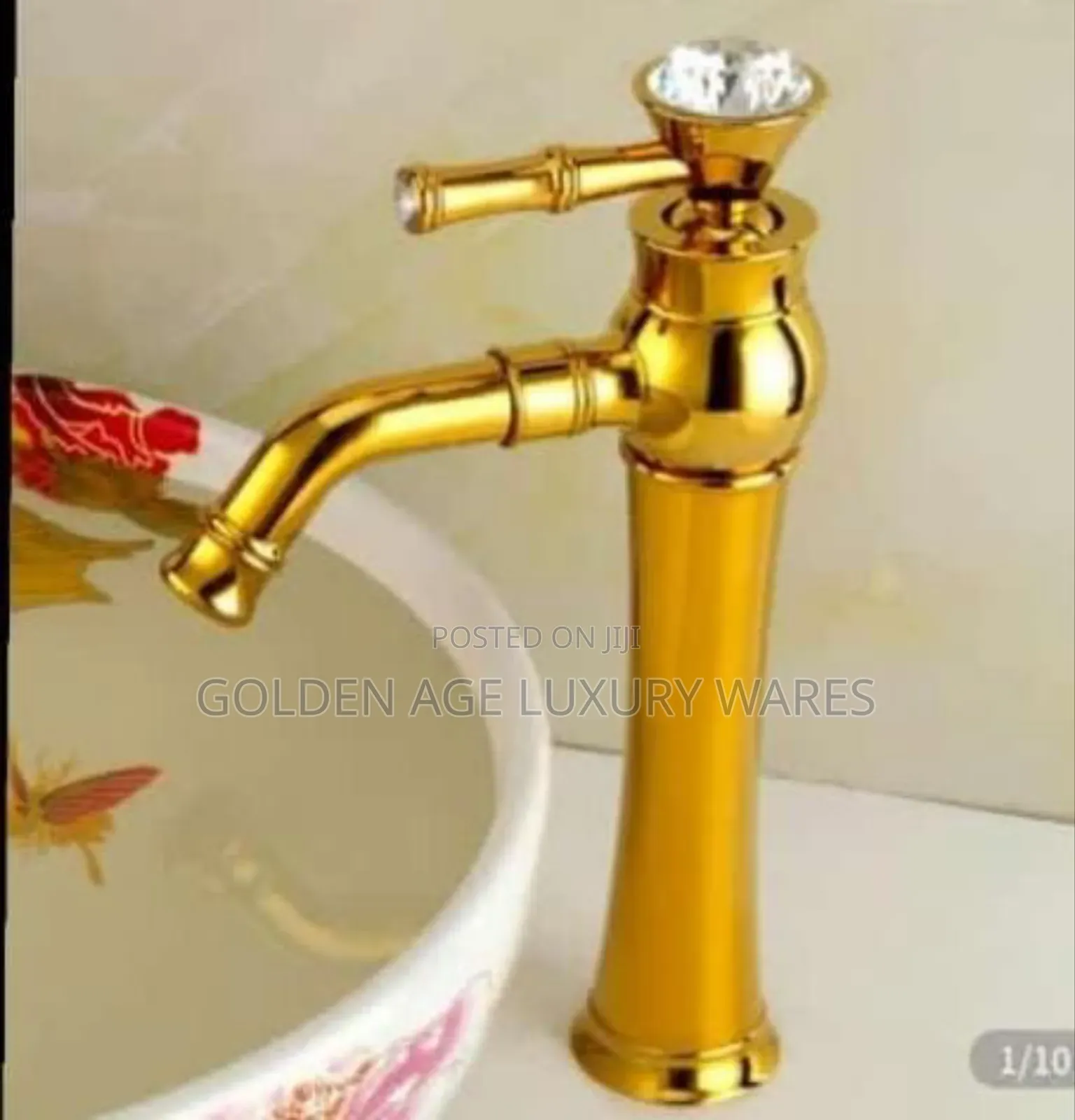 Long Diamond Head Basin Mixer Gold