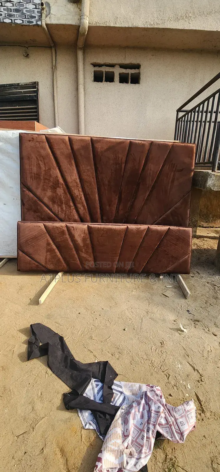 Brown 6 X 6 Fabric Padded Bed With Frame