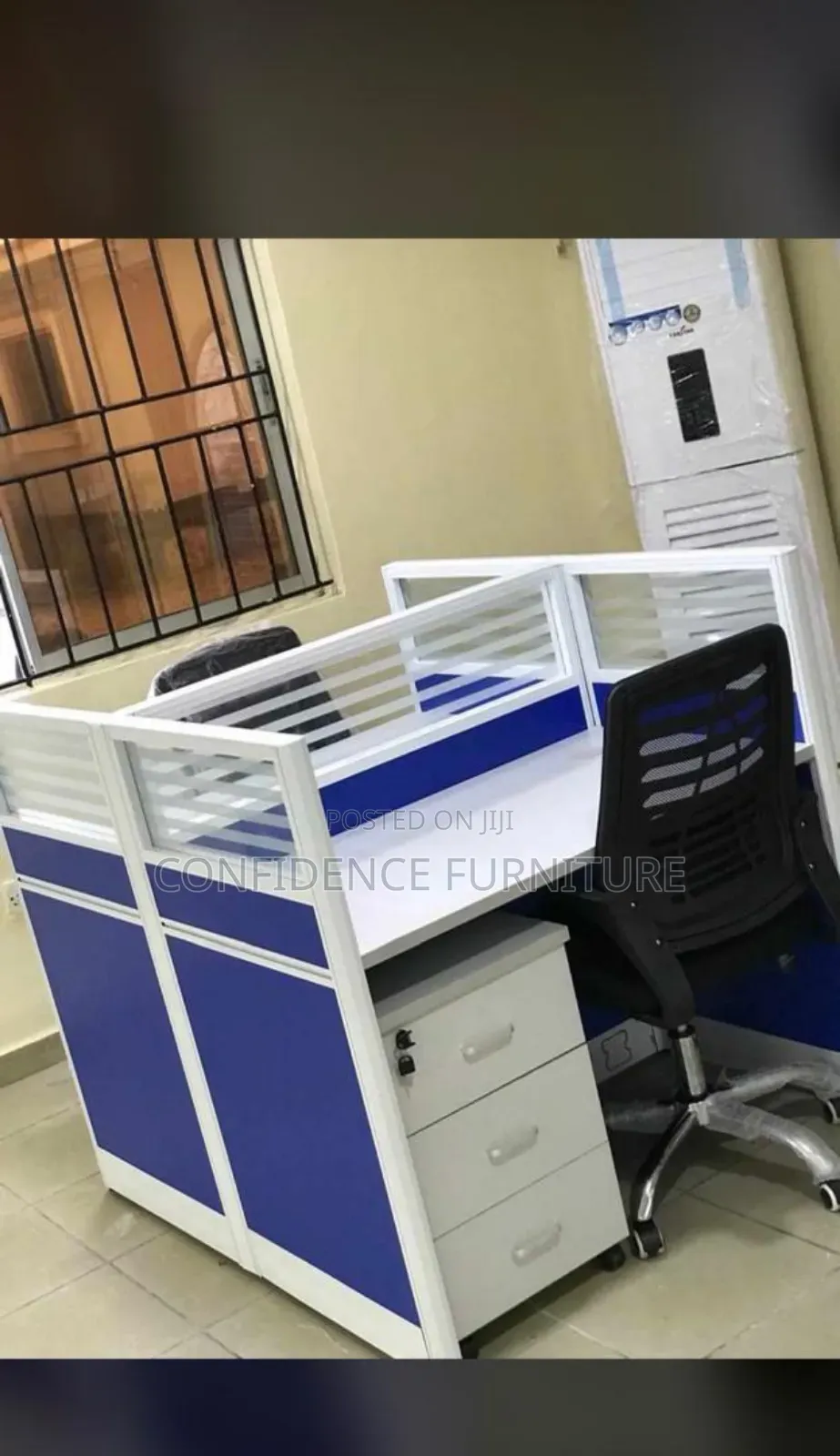 Blue Color Workstation By 2 Face Me With Drawer