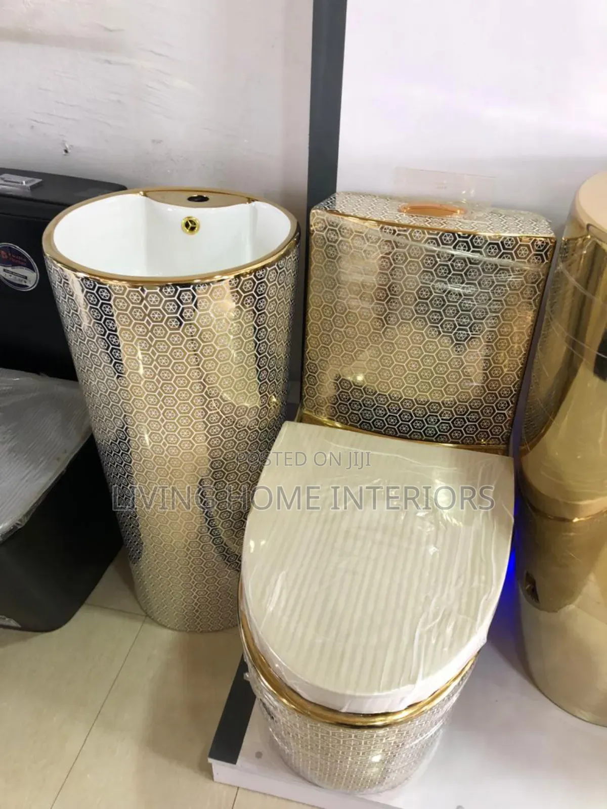 Golden and White Toilet Seat 