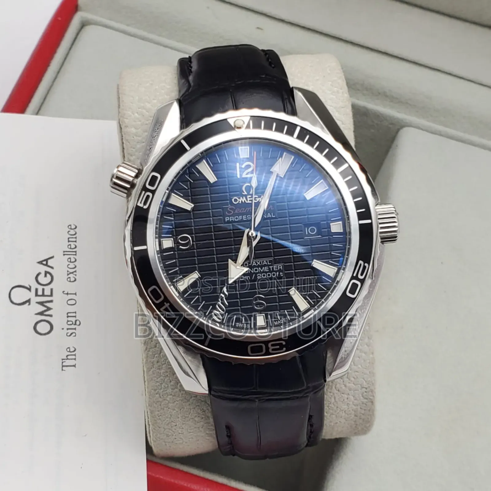 Original Omega Seamaster Black Strap Watch Available.