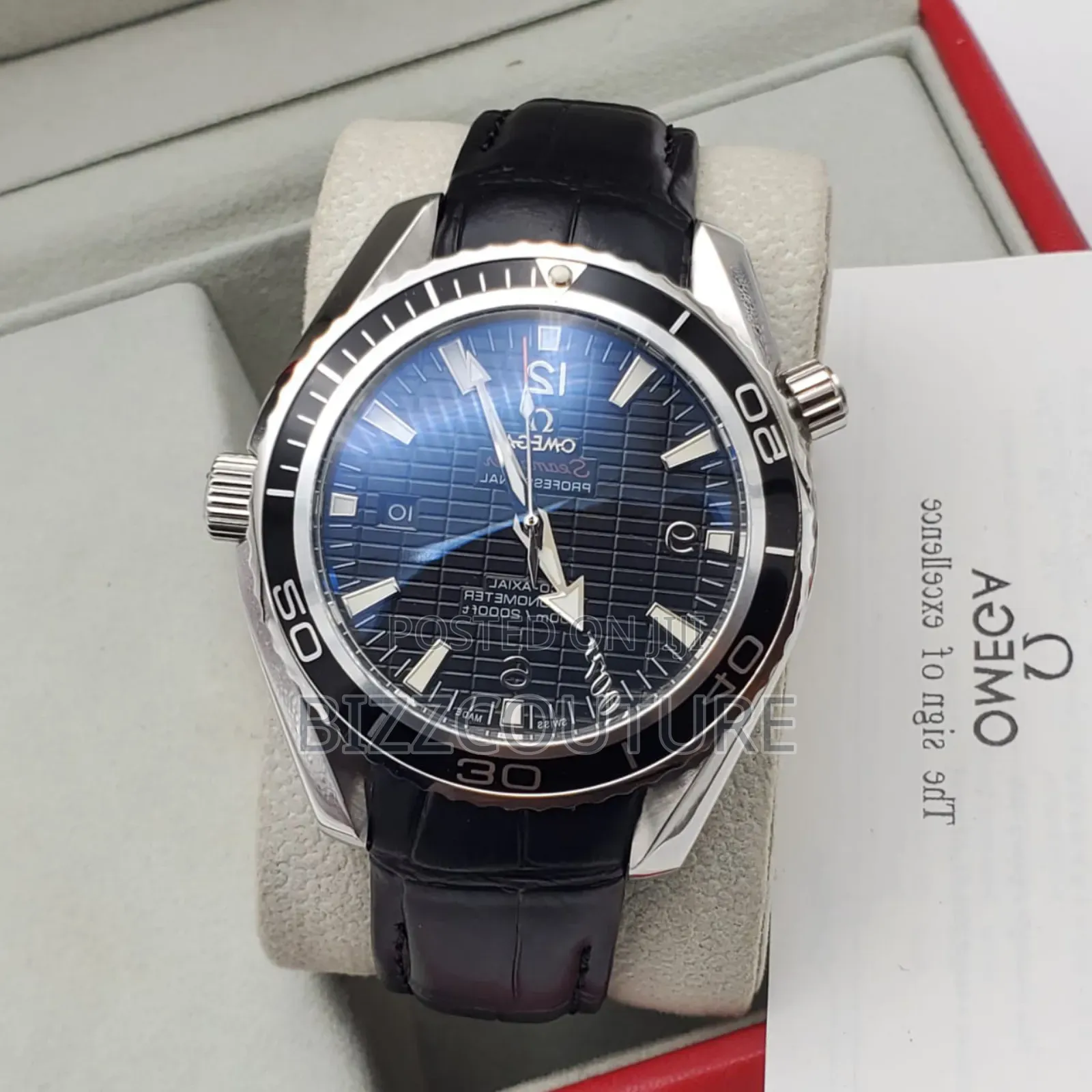 Original Omega Seamaster Black Strap Watch Available.