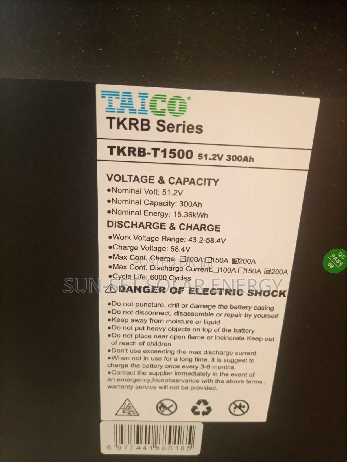 Taico Lithium Battery 15kwh 300ah 5yrs Warranty
