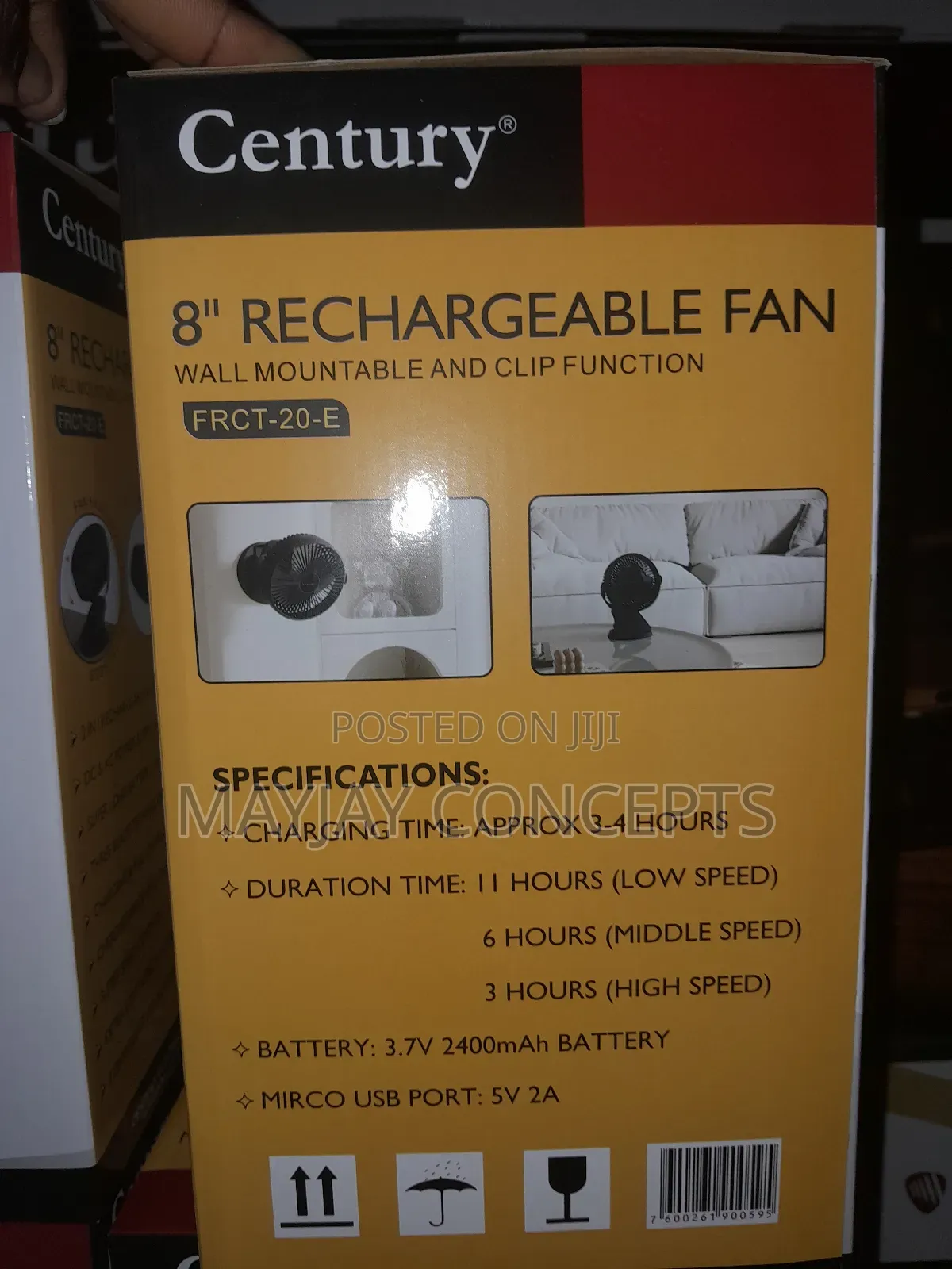 Century 8" 2-in-1 Ac/Dc Table/Wall Rechargeable Fan