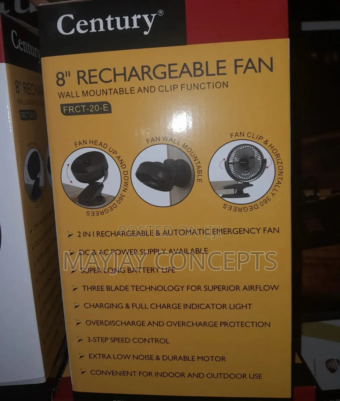 Century 8" 2-in-1 Ac/Dc Table/Wall Rechargeable Fan