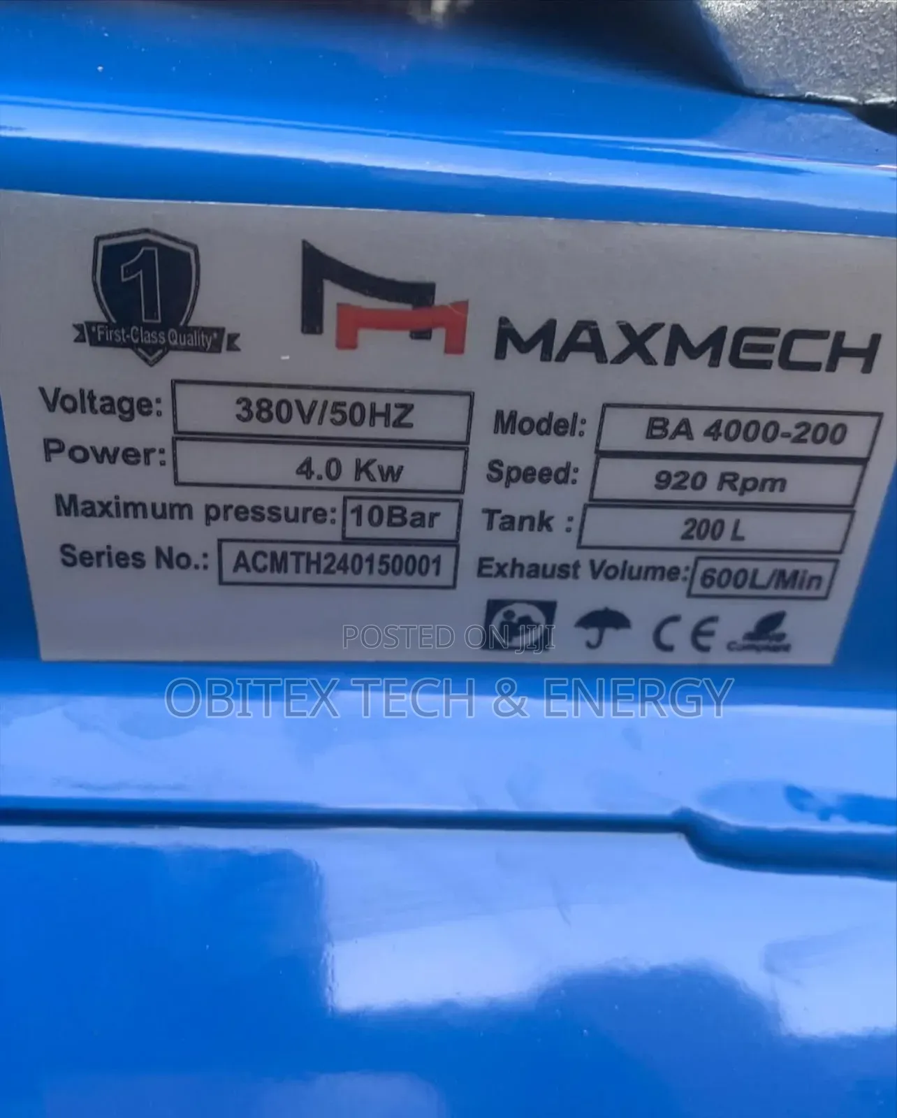 2.2kw 100l Air Compressor – 10bar, 220v/50hz, 3hp.