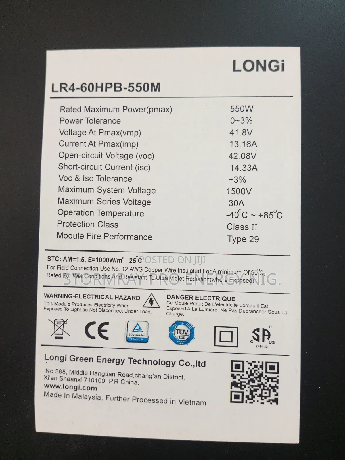 550w All-black Longi Solar Panel