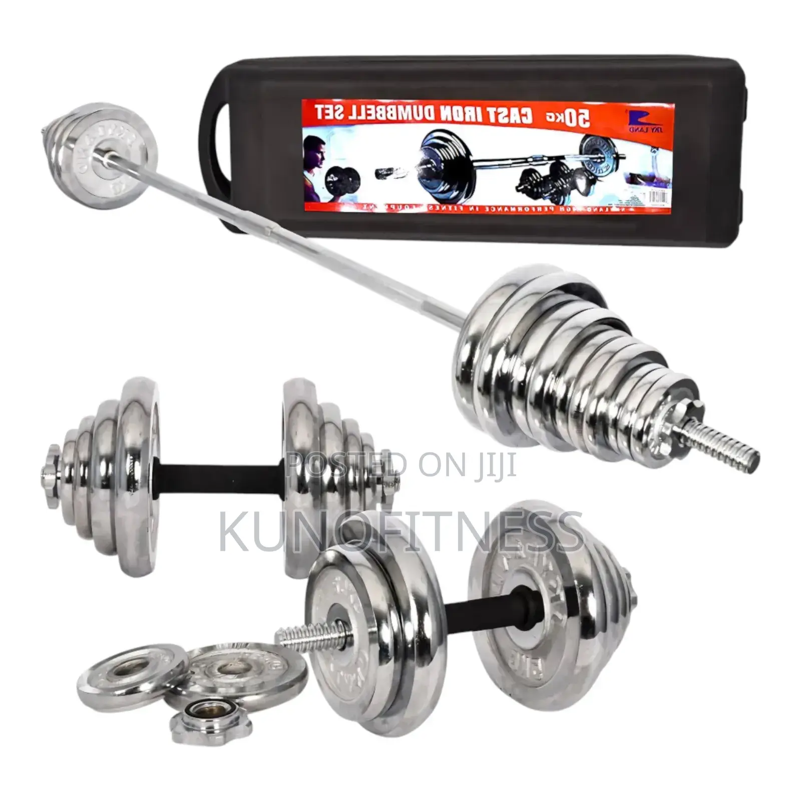 Heavy-Duty 50kg Iron Dumbbell Set With Barbell Rod