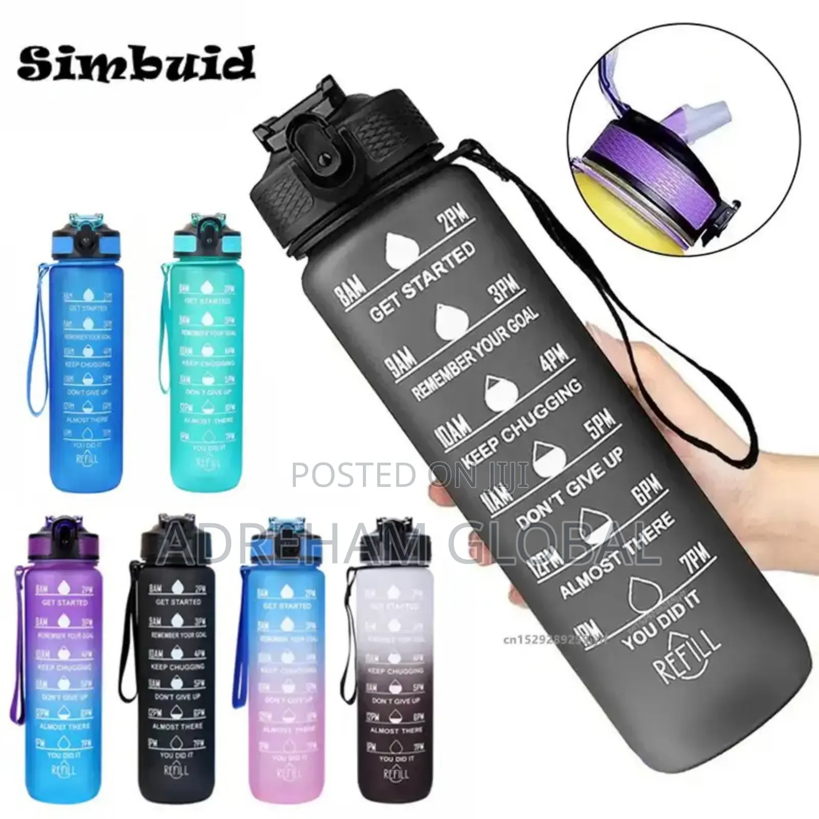 1000ml Gradient Color Motivational Water Bottle