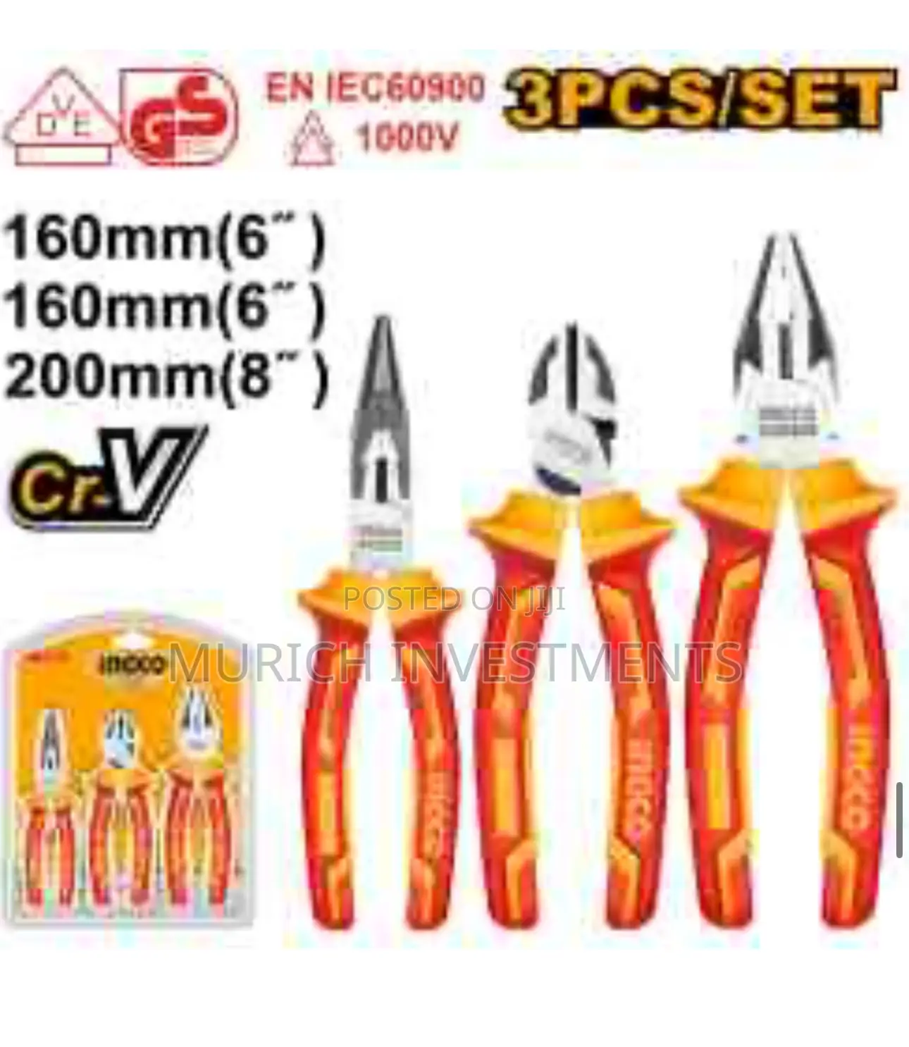 Ingco 3 PCS Insulated Plier Set
